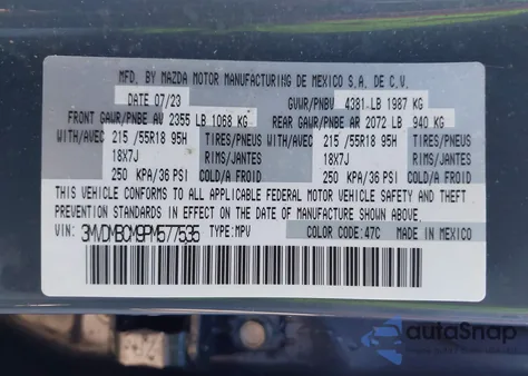 2023 Mazda Cx-30 2.5 S Carbon Edition из США, поврежденный, VIN 3MVDMBCM9PM577535